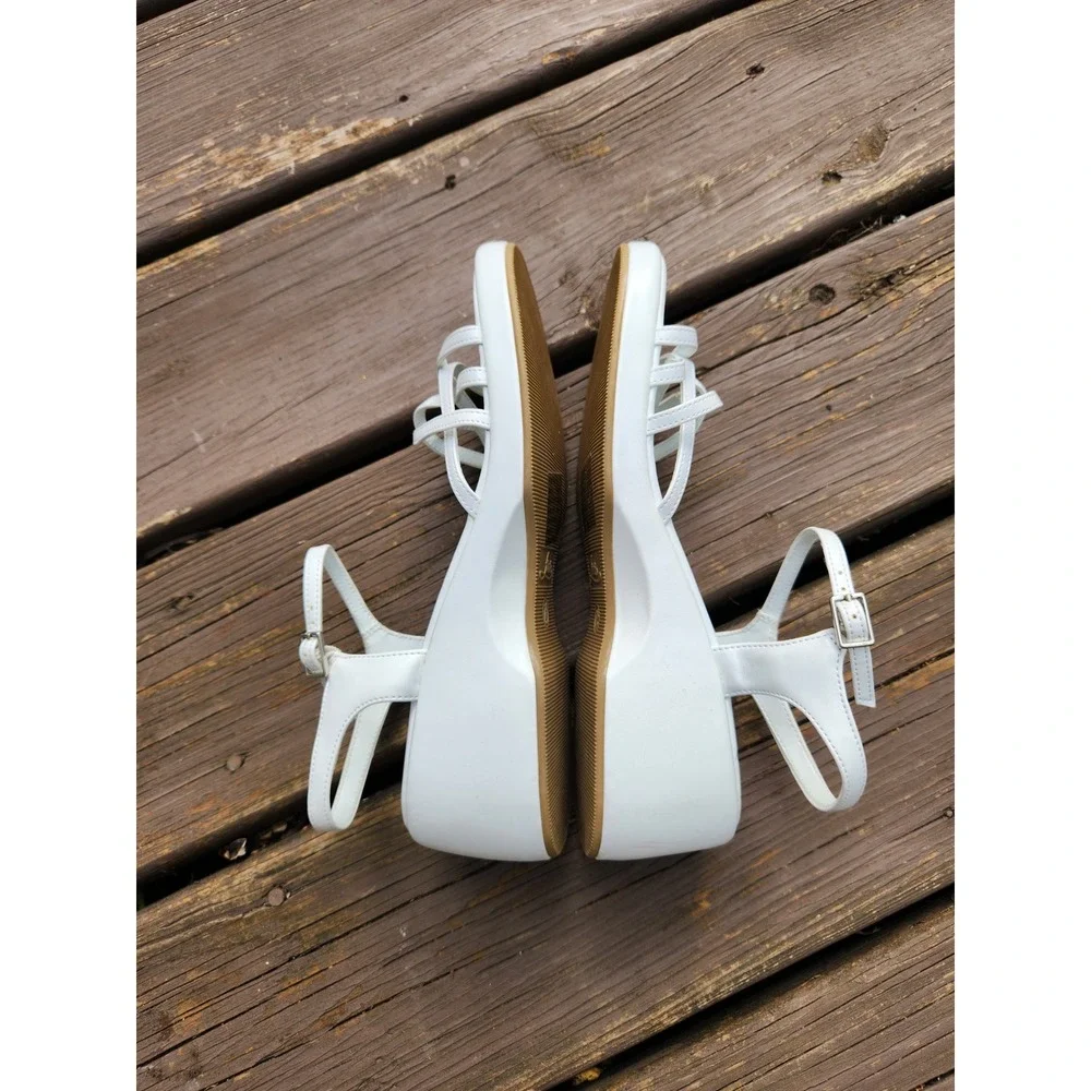 Vintage 90s Y2K Fioni Wedge Sandals White Strappy Platform Bratz Chunky Heel 7.5
